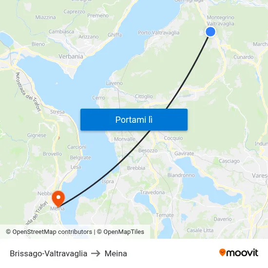 Brissago-Valtravaglia to Meina map
