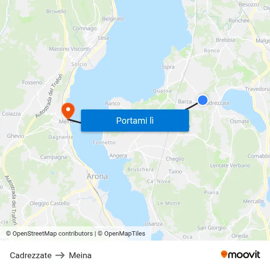 Cadrezzate to Meina map