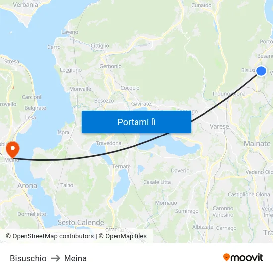 Bisuschio to Meina map