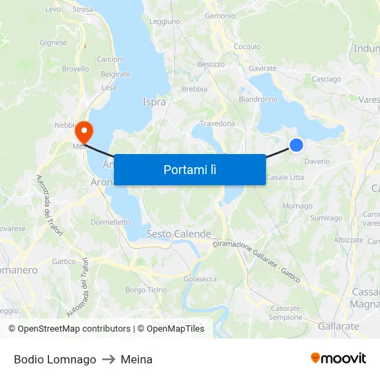 Bodio Lomnago to Meina map