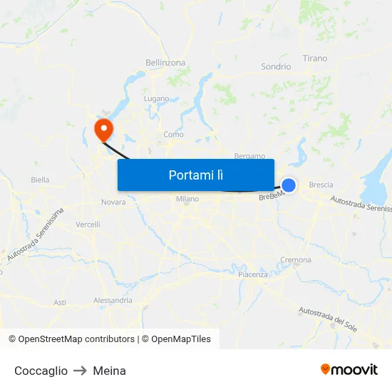 Coccaglio to Meina map