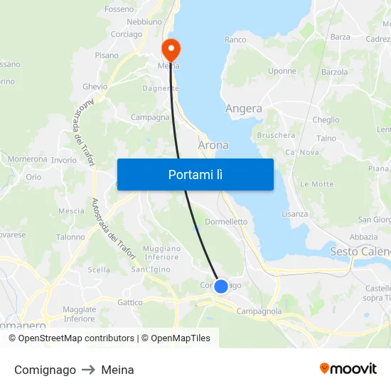 Comignago to Meina map