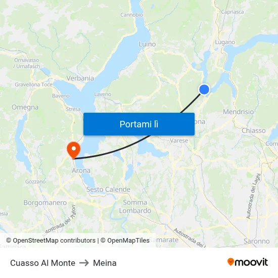 Cuasso Al Monte to Meina map