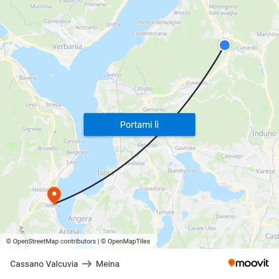 Cassano Valcuvia to Meina map