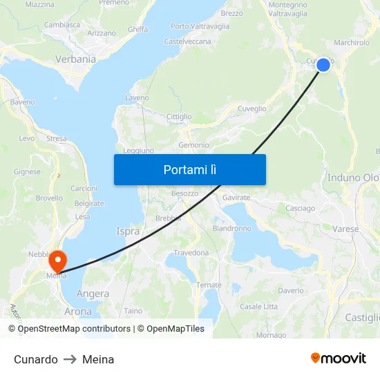 Cunardo to Meina map
