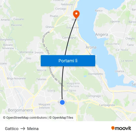 Gattico to Meina map