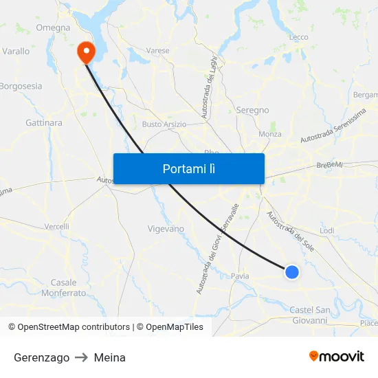 Gerenzago to Meina map