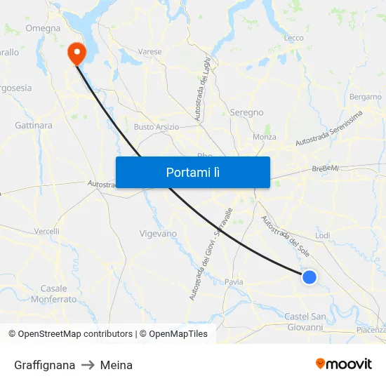 Graffignana to Meina map