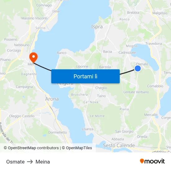 Osmate to Meina map