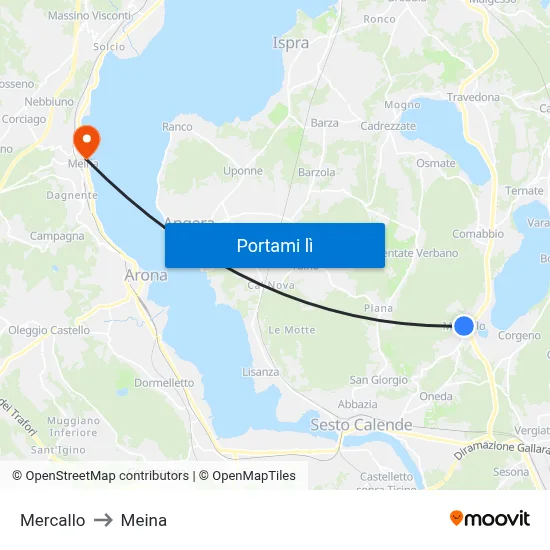 Mercallo to Meina map