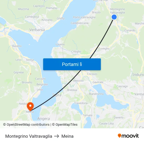 Montegrino Valtravaglia to Meina map