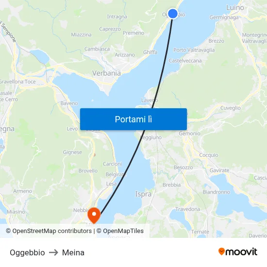 Oggebbio to Meina map