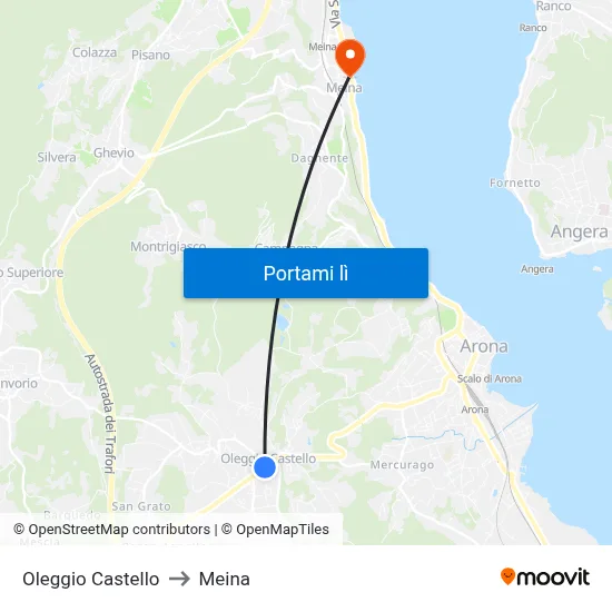 Oleggio Castello to Meina map