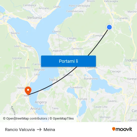 Rancio Valcuvia to Meina map