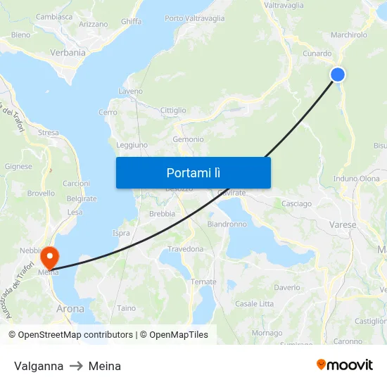 Valganna to Meina map