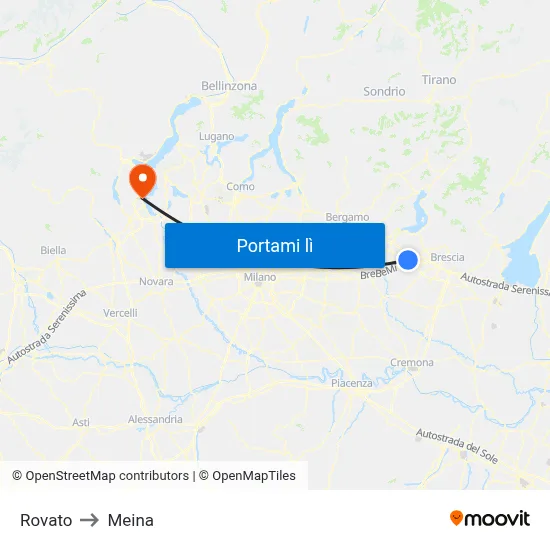 Rovato to Meina map