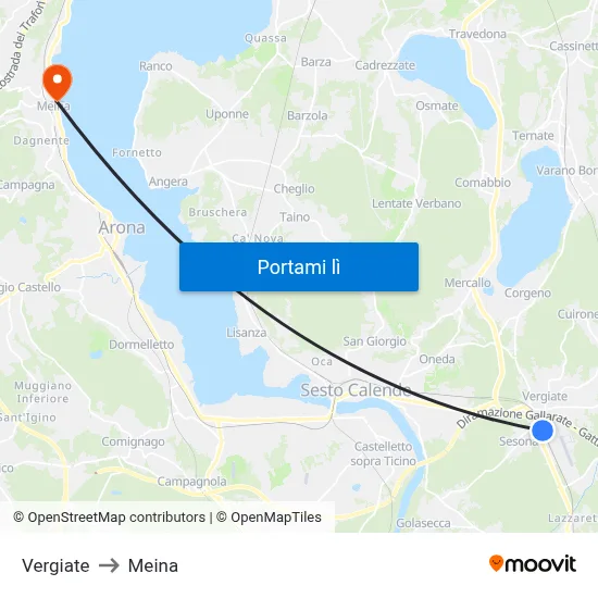 Vergiate to Meina map