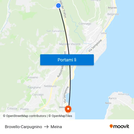 Brovello-Carpugnino to Meina map