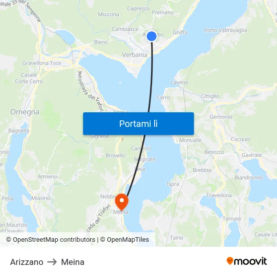 Arizzano to Meina map