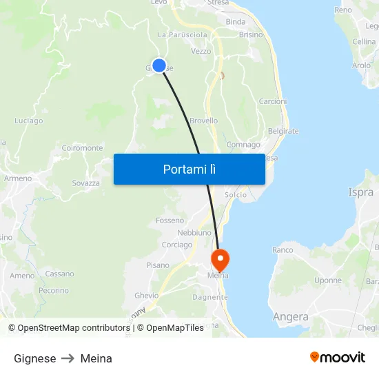 Gignese to Meina map