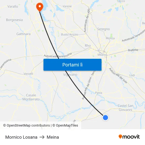 Mornico Losana to Meina map