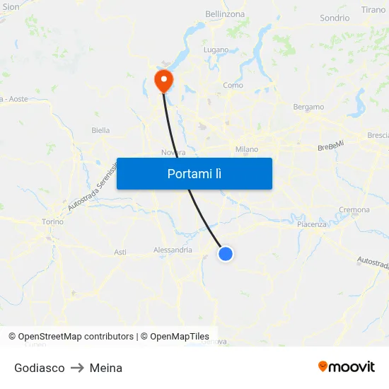 Godiasco to Meina map