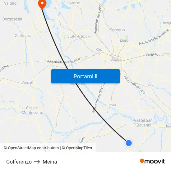 Golferenzo to Meina map