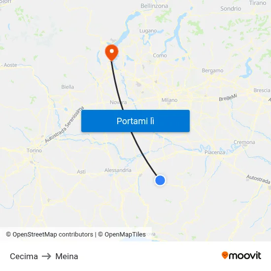 Cecima to Meina map