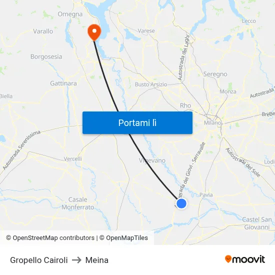 Gropello Cairoli to Meina map