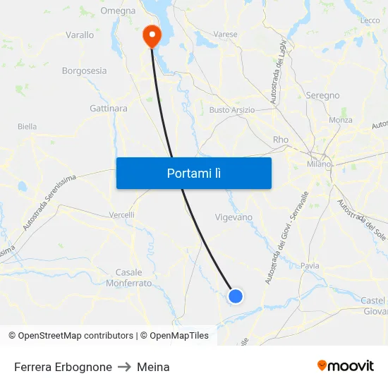 Ferrera Erbognone to Meina map