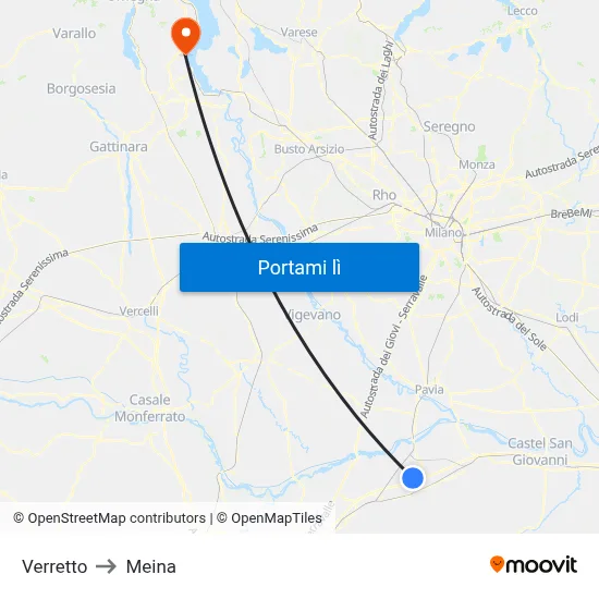 Verretto to Meina map