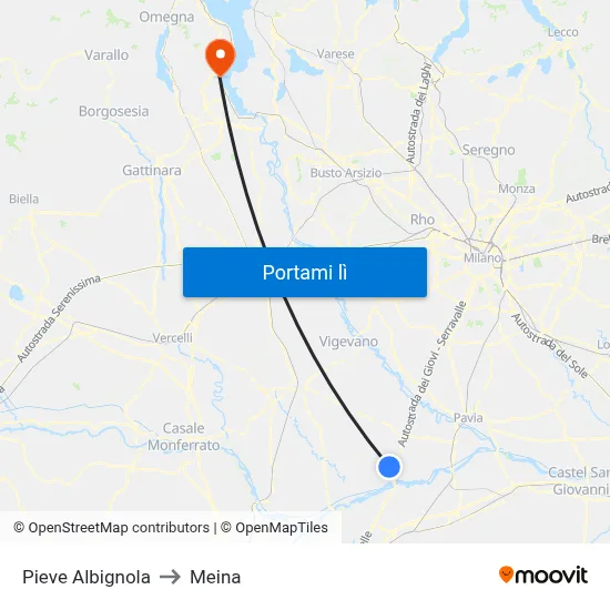 Pieve Albignola to Meina map