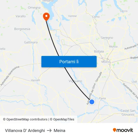 Villanova D' Ardenghi to Meina map