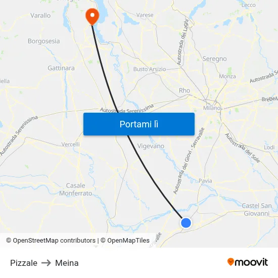 Pizzale to Meina map