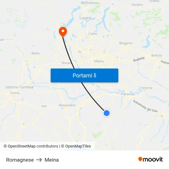 Romagnese to Meina map