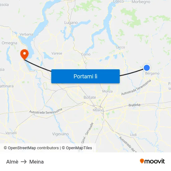 Almè to Meina map