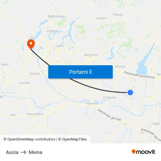Asola to Meina map