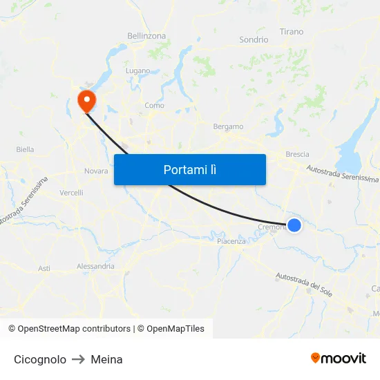 Cicognolo to Meina map