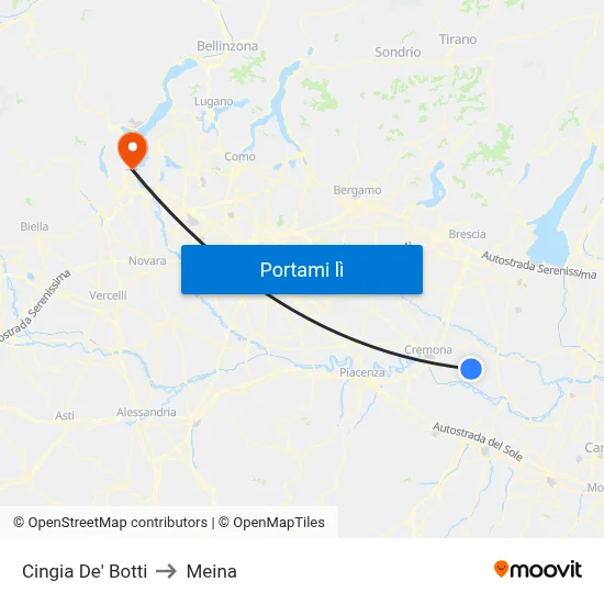 Cingia De' Botti to Meina map