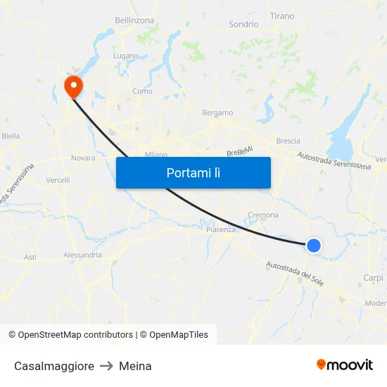 Casalmaggiore to Meina map