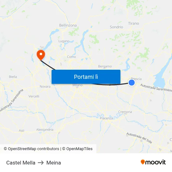 Castel Mella to Meina map