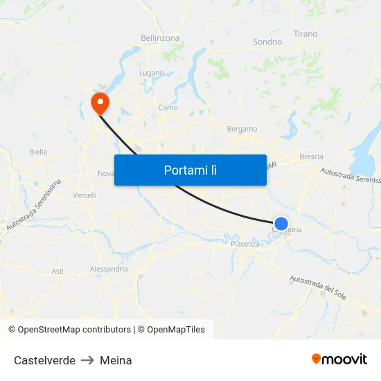 Castelverde to Meina map