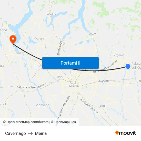 Cavernago to Meina map