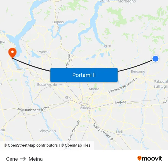Cene to Meina map