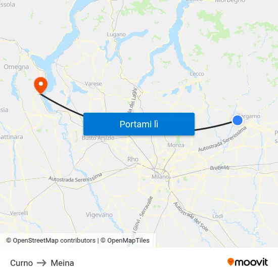 Curno to Meina map