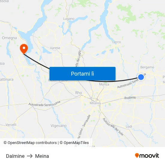 Dalmine to Meina map