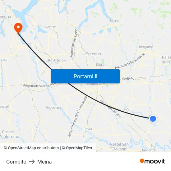 Gombito to Meina map