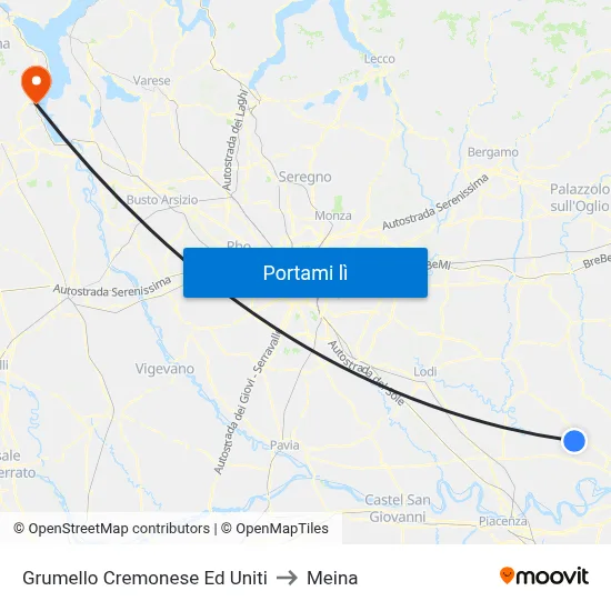 Grumello Cremonese Ed Uniti to Meina map