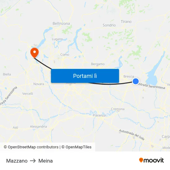 Mazzano to Meina map