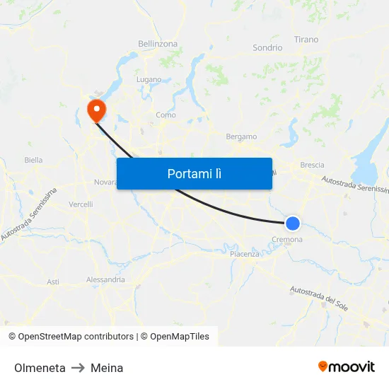 Olmeneta to Meina map